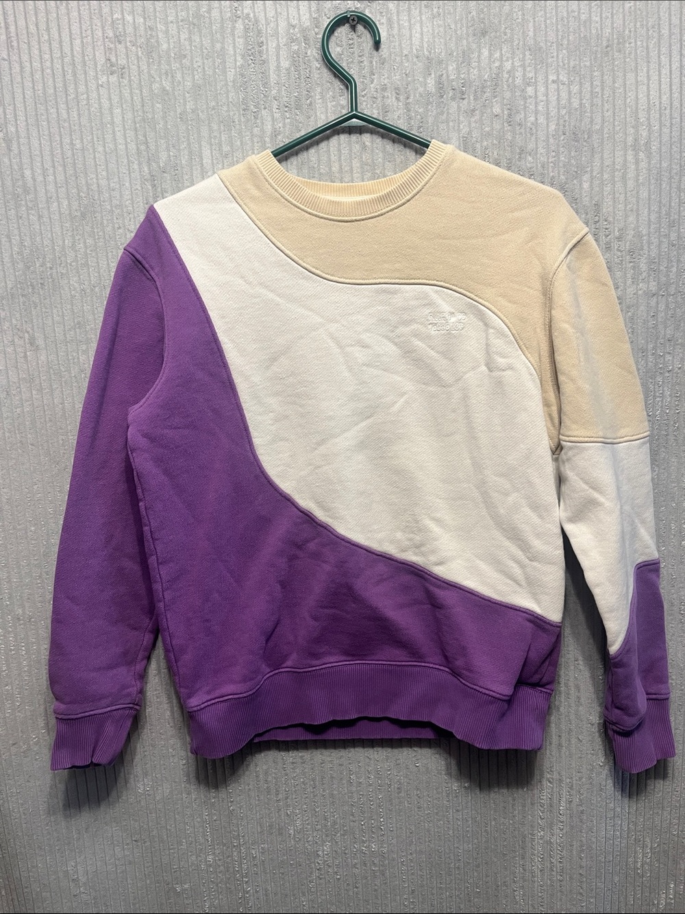 Zara Purple Cream White Colorblock Crewneck Sweater Small